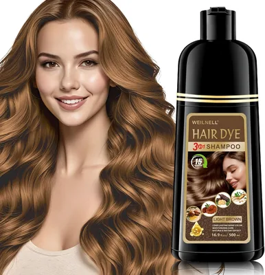 Champú teñidor de cabello marrón claro, 3 en 1, natural y herbal para cubrir canas