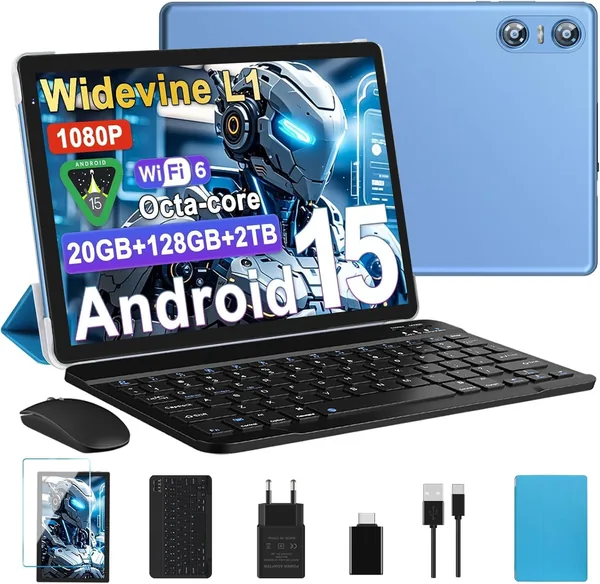 Tablet Android 15 de 10 pulgadas, 20GB RAM + 128GB ROM (Tarjeta TF hasta 2TB), Octa-core, Widevine L1, GMS, 5G+WiFi 6, 5+8MP, 1280 x 800