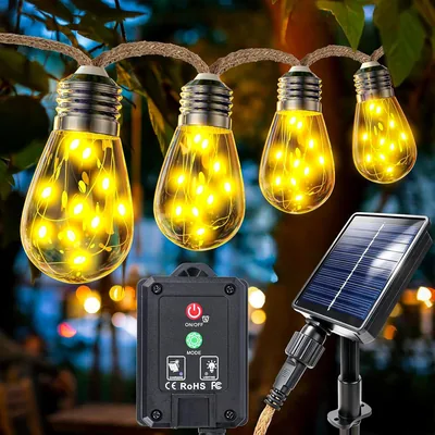 Outdoor Solar Lichterkette mit 20 Birnen IP65, 8 Modi - Wetterfeste Warme Weiße Vintage Solar Lichterkette