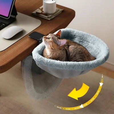 LUOYAHOME Cat Desk Bed - Folding, Sunken Design & Semi-Circular Cat Bed, Soft Faux Rabbit Fur