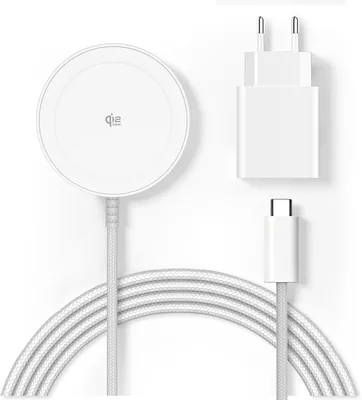 Chargeur sans fil magnétique Qi2 25W avec câble de 1,5m Compatible Mag-Safe pour iPhone 17e/Air/17/16/15/14/13/12