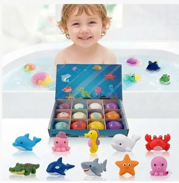 Kids Bath Bombs Gift Set with Hidden Surprises - 12 Pcs Organic Moisturizing Fizzy Bombs for Children