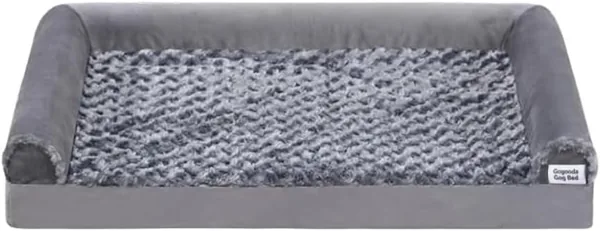 Orthopedic Dog Sofa Bed with Neck Support - Grey Velvet, Waterproof (59x39x8cm)