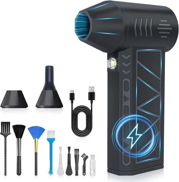 oolong Electric Air Duster, 110000RPM Mini Turbo Jet Blower with Display Screen & LED Light, 3 Gear Adjustable Mini Dust Blower with Rechargeable Battery,for Computer, Keyboard, Ho