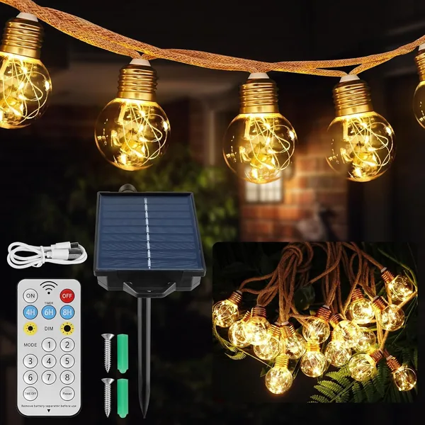 Facarler Solar Lichterkette Aussen mit 16LED Gl hbirne, 8M/8 Modi Wetterfest Warmwei