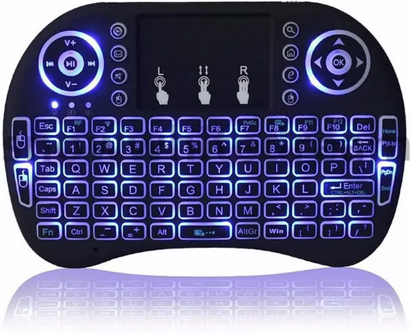 Mini Wireless Keyboard with Touchpad, 7-Color Backlit Compact Design for Android TV Box, Smart TV, PC Media Center, Black