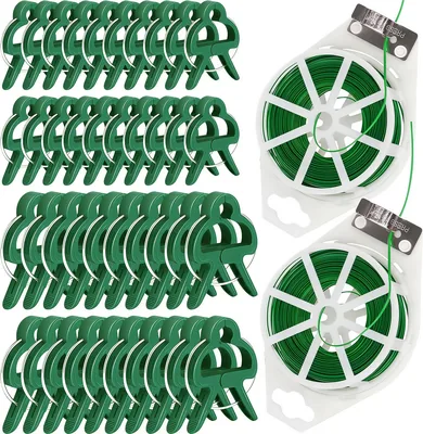 Mostantu 42Pcs Green Garden Wire & Plant Clips Set