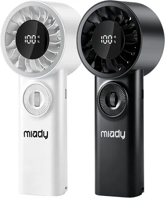 Miady Pack von 2 tragbare Handventilatoren, 16 Stunden maximale Akkulaufzeit | 3600 mAh, USB-aufladbar, mini Größe, 5 Geschwindigkeitsstufen