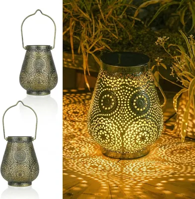 JOYCREATOR Solar Laterne für Außen, Packung mit 2, Retro-Bronze Solarlampen für Gartenaufhänger/ -steher, IP65 Wasserdicht