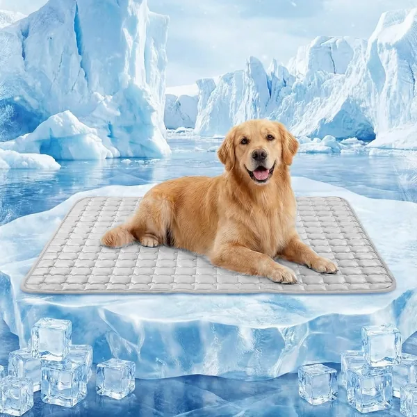 FunFurry Cooling Mat for Dogs 44"X32" Extra Large Pet Pad Q-Max >0.5 Rapid Cooling Dense Weave Fabric Washable Kennel Mat with Non-Slip Bottom (Light Grey, XL)