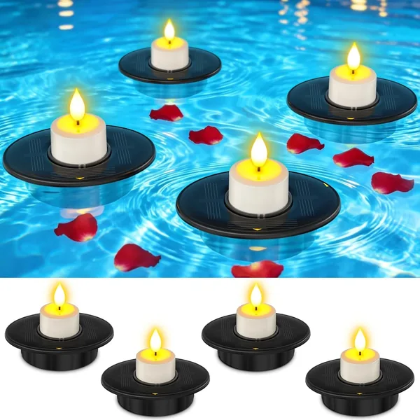 Ymenow Schwimmende Kerzen Solar, 4 St ck IP68 Solar Kerzen Outdoor Wasserdicht Schwimmende Poolbeleuchtung, D mmerung bis Morgengrauen, Pool Beleuchtung f r Garten Party Terrasse P