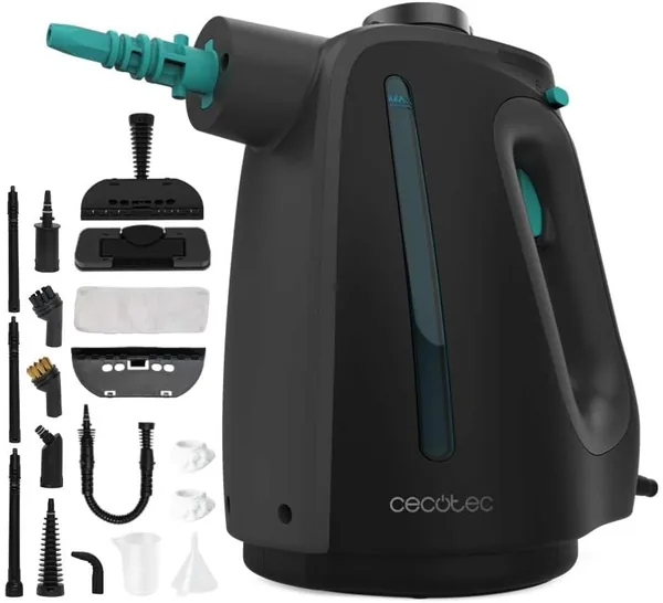 Cecotec Steam Cleaner with Cable - Handheld Steam Steam Steam 1300 Rapid Max X-Treme. 1350W, Fast Heating, Tank 550 ml, Pressure 3 Bars and Steam Flow 3 g/min, 16 Accessories