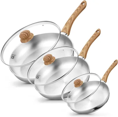 KOCH SYSTEME CS Stainless Steel Frying Pan Set with Lid - 20cm + 26cm + 30cm, Best Deal