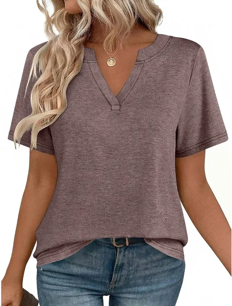 isermeo Womens Tops Short Sleeve V Neck Tee Shirts Cute Dressy Casual Summer Clothing Business Work Blouse S-XXL