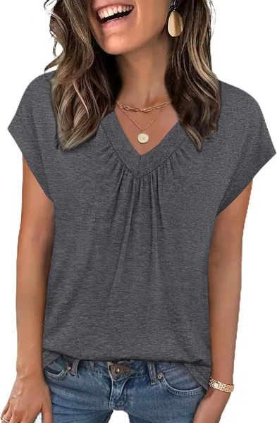isermeo Womens Tops Cap Sleeve V Neck Shirts Summer Dressy Casual Business Clothes Work Blouses Outfits 2026 S-XXL