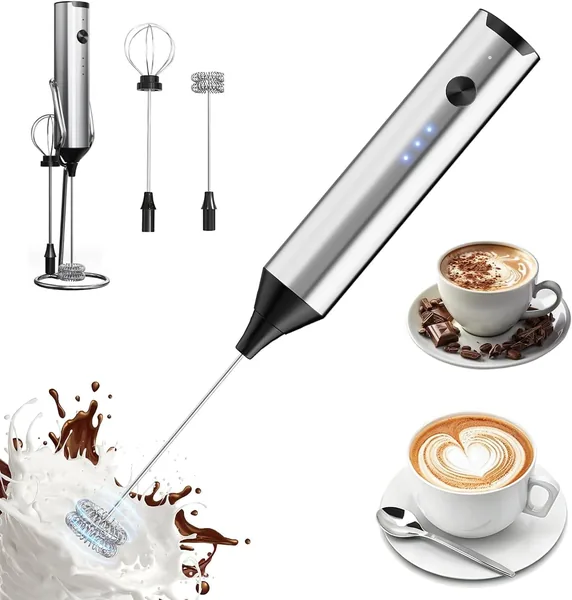 Milk Frother Handheld with Stainless Steel Stand