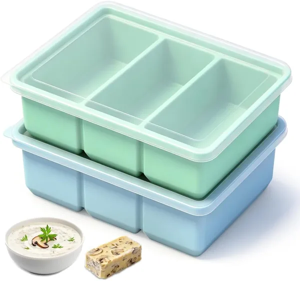 XPJBKC Silikonform för frizere, Suppmold med laddare, Frizer och lagringsklocka för suppar, brödsar och saus, Blue+Green - 7% avrinkt