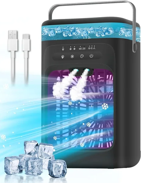 Portable Air Conditioner, Evaporative Mini Portable AC Unit with 3 Speeds & 2 Mist, 120 Oscillating, 7 Color Lights 2-4H Timer, Small Cooling Fan for Bedroom, Office, Home, Campin