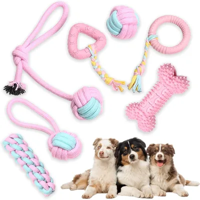 RUWIXGUU Juguetes para Perro 7 Piezas, Perros Accesorios Interactivo, Juguete Perro Masticar para Alivia el Estrés, Limpiar los