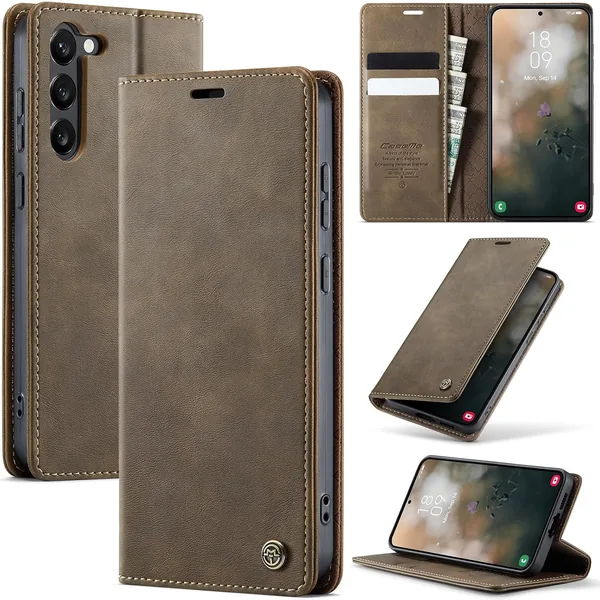 Teeirllim Fall för Samsung Galaxy S23 5G, PU Leder Fall Med Kartplats Stånd Funktion, Schockfäst