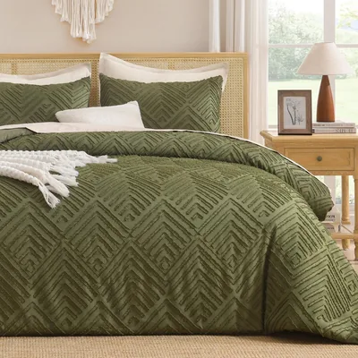 Andency Boho Duvet Cover King Size Olive Green Textured Bedding Set Best Deal