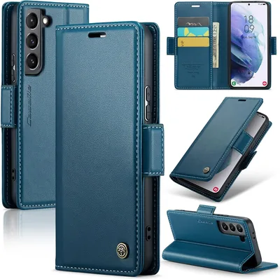 Étui Idhiem pour Samsung Galaxy S21 5G - Étui en cuir PU de luxe avec protection RFID, portefeuille à rabat et support