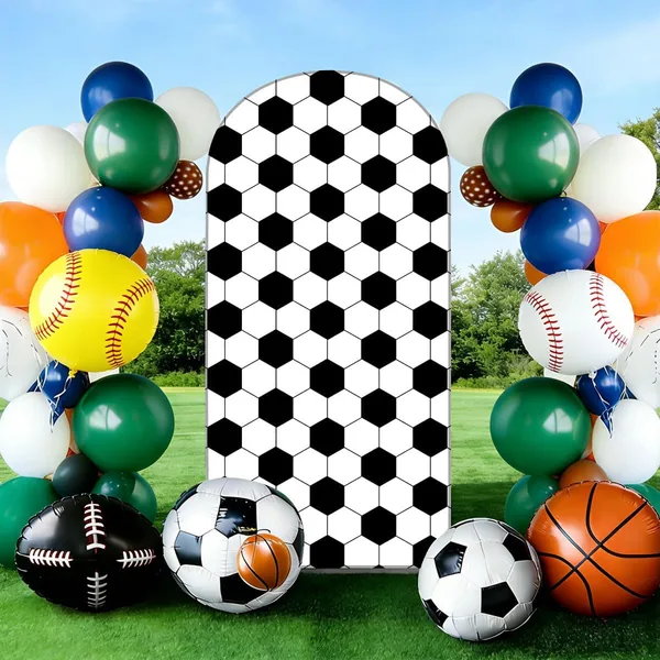 Odot Stretchy Spandex Arch Backdrop Cover | Fitted Round Top Arch Stand Cover for Wedding Birthday Baby Shower Banquet Party Background Decoration (Soccer ball,6FT-80x180cm)
