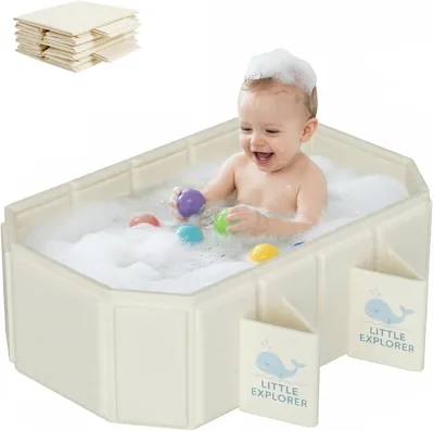 Bain pliable pour bébé de 0 à 6 ans avec 4 pieds de support, base antidérapante et deux trous d'évacuation, baignoire portable pour enfants lors des voyages - Meilleur Prix