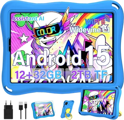 Kinder Tablet 9 Zoll mit 32GB ROM + 2TB TF, Android 15, Face ID, Blau