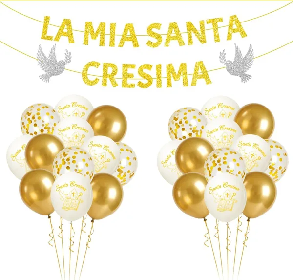 30pcs Santa Confirmation Balloons, Decorations for Holy Confirmation, White Gold Baptism Balloons, Decorations for Party Communion and Baptism Birthday