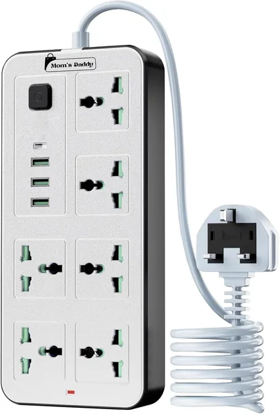 Mom' Daddy Power Strip with 6 Outlets and 3 USB Ports (1 USB-C), 3M Long Extension Cord, Surge Protector Multi-Plug Adapter for Home, Office & Gaming
