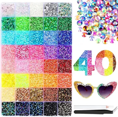 Bedazzler 32.000 Glitters 40 Kleuren 3 mm Hotfix Steentjes Tweezers en Pen Nagelkunst Set