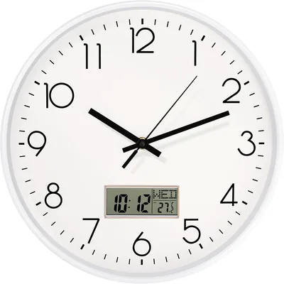 Lumuasky Analog Digital Utrikt Klock, 12 inch, White LCD Tidsanvisning med Datum, Dag och Temperatur, Stemma - Best Deal
