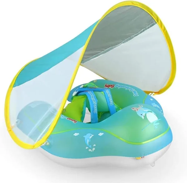 Yatorua                ,             Baby Swimming Float with Removeable Canopy Baby Swimming Ring Inflatable Children Waist Float Ring Swimming Lap for Toddlers Swim Trainer