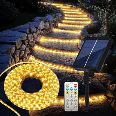 Strip LED solaire ezmyma 10M, blanc chaud, étanche IP65, 8 modes - Meilleures affaires