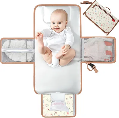 Lekebaby Portable Nappy Changing Mat Travel Baby Change Mat | with Wipe-Pocket and Head Cushion, Flower Best Deal