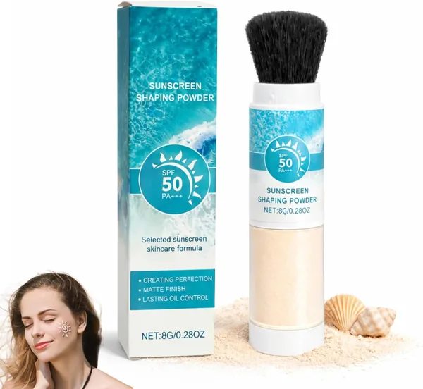 Mineral Powder Sunscreen for Face & Hair - SPF 50 Scalp Sunscreen with Brush On - Oil Control Setting Powder, 8g/0.28oz