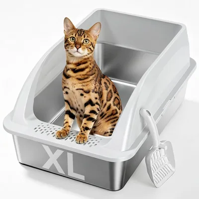 Tevila XL Open Top Stainless Steel Litter Box Light Gray Best Deal