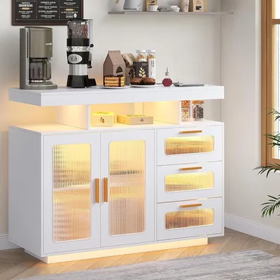Modern Coffee Bar Cabinet with Storage & Charging Station