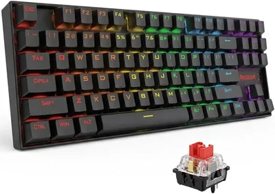 لوحة مفاتيح Redragon K552-KRS Kumara Elite TKL اللاسلكية الميكانيكية مع مفاتيح حمراء، وضع ثلاثي الوضع 2.4GHz/بلوتوث/USB سلكي، إضاءة RGB B