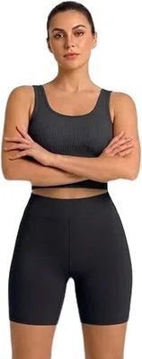 شورت رياضي نسائي Biker Shorts، خامة سادة عالية المرونة، متوفر بألوان متعددة