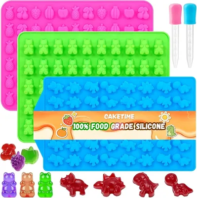 Silicone Gummy Candy Molds - Bear Dinosaur Fruit Snack Molds with 2 Droppers (Best Deal)