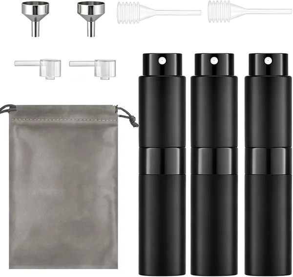 Janety Atomizador Perfume Recargable 10 ml, Set de Viaje Portátil con Accesorios, Frascos de Aluminio para Perfume y Cosmético - Mejor Precio