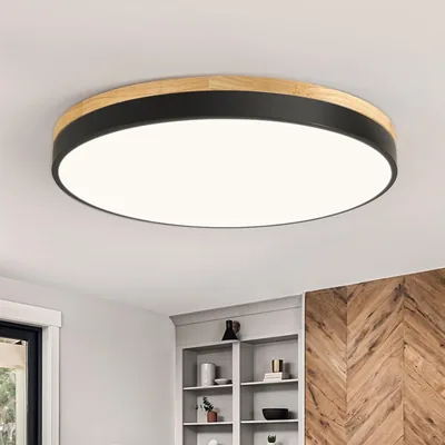 Vikaey Moderne Deckenlampe Holz, LED-Deckenleuchte Schwarz, 4000K, 48W Schlafzimmerleuchte Für Wohnzimmer, Flur, Studie, Küche - Best Deal