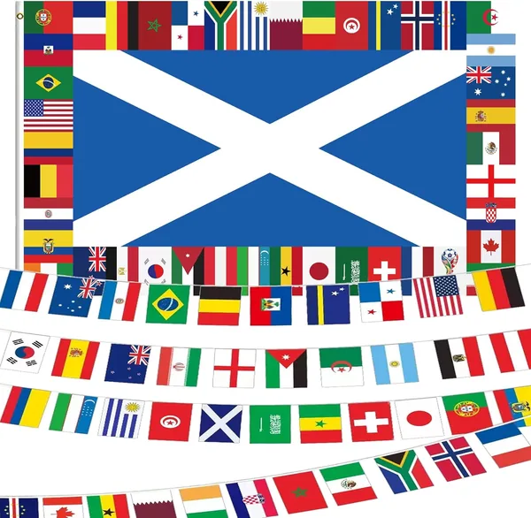 Scotland World Cup Football 2026 Flags 5ft X 3ft and 42ft Bunting Flags for World Cup Party Decorations, Double Sides Fabric Flag for World Cup Football Garden Street Home Office D