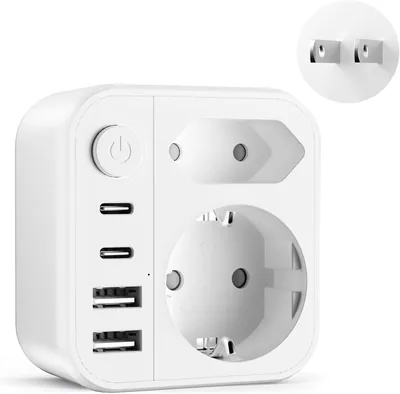 Adaptador de Viaje 2500W para Japón, 6 en 1 Adaptador de Enchufe Japón con 2 USB A y 2 USB C, Adaptador de Viaje - 7% De Descuento