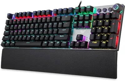 Wired Mechanical Gaming Keyboard, LED Backlit, Aluminum, Magnetic Wrist Rest