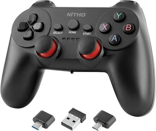 NITHO TWINEX वायरलेस कंट्रोलर 2.4G USB रिसीवर के साथ, संवेदनशील ट्रिगर्स और सटीक नियंत्रण के लिए Windows PC और Android गेमिंग गेमपैड