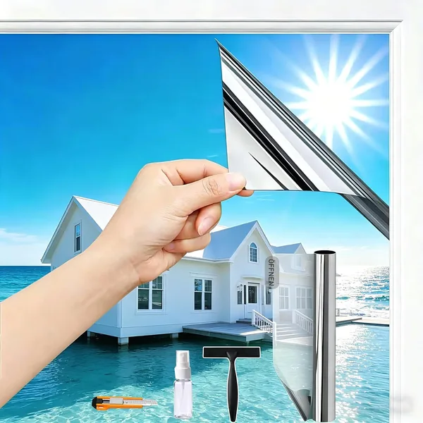Gutsurge Hitzeschutzfolie Fenster Silber(44.5X200cm) Sonnenschutzfolie Spiegelfolie UV Folie Sonnenschutz Hitzeschutz innen oder au en Fensterfolie R ckstandslose Selbstklebend W r