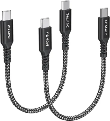 GIANAC USB C Kabel Kurz 2 Stück 0,3 m Schnellladeskabel USB C auf USBC | PD Lade kabel USBC Schnellladung für iPhone